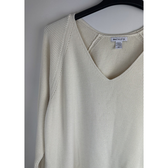 Athleta Hanover V-Neck Sweater Magnolia White Chunky Thick Knit Plus Size 2X - Picture 3 of 13